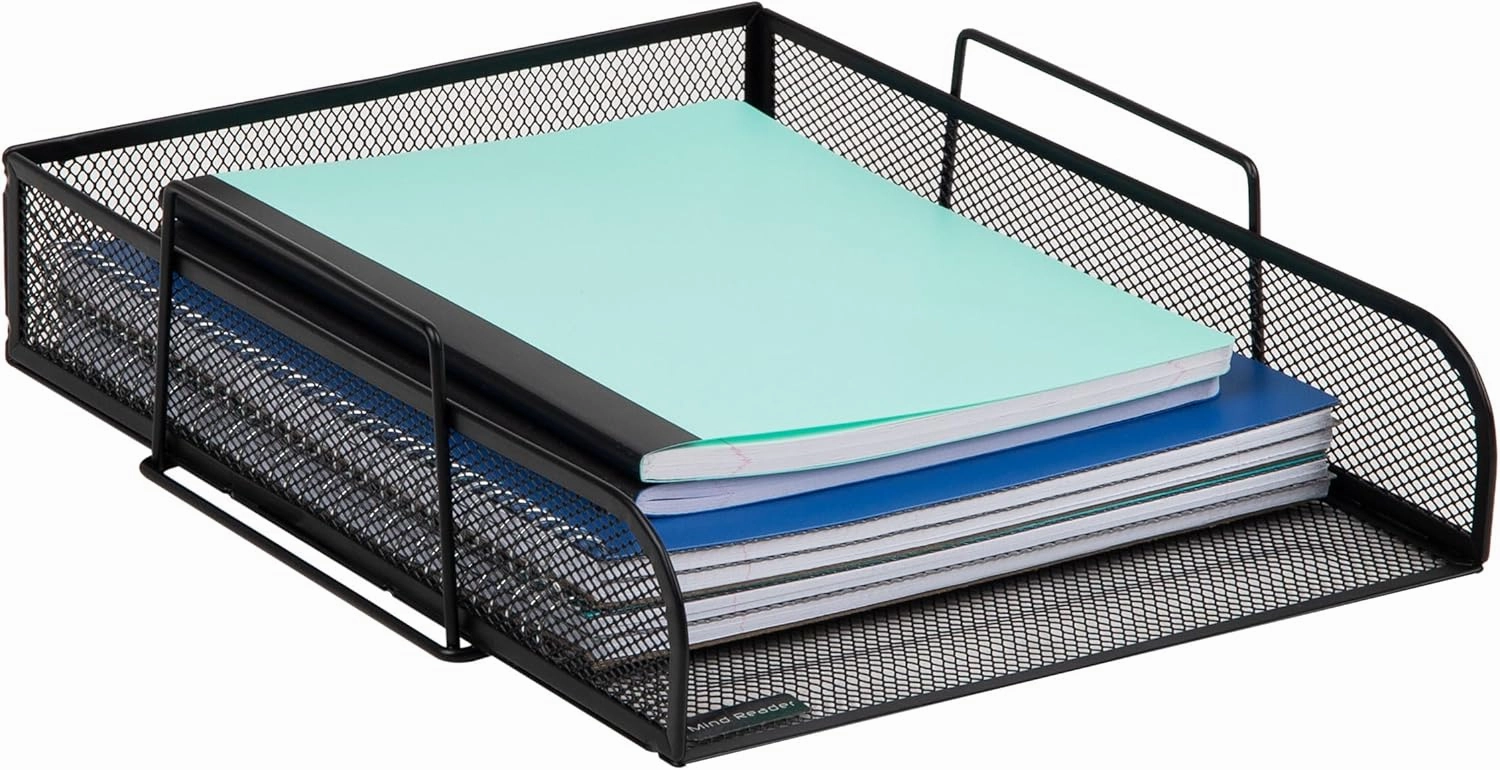 Mind Reader Stackable Paper Tray, Desktop Organizer, File Storage, Office, Metal Mesh, 10.5" L x13.5 W x11.25 H, 4 Pcs., Black