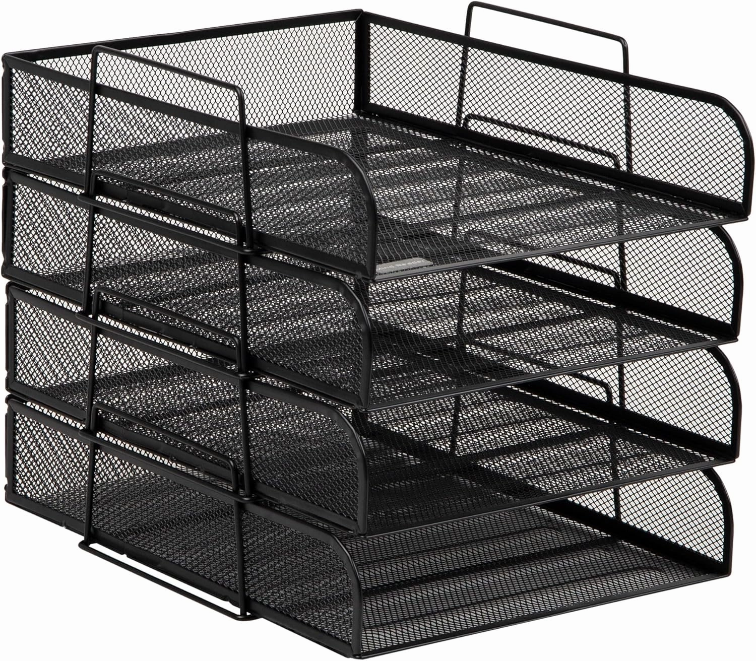 Mind Reader Stackable Paper Tray, Desktop Organizer, File Storage, Office, Metal Mesh, 10.5" L x13.5 W x11.25 H, 4 Pcs., Black