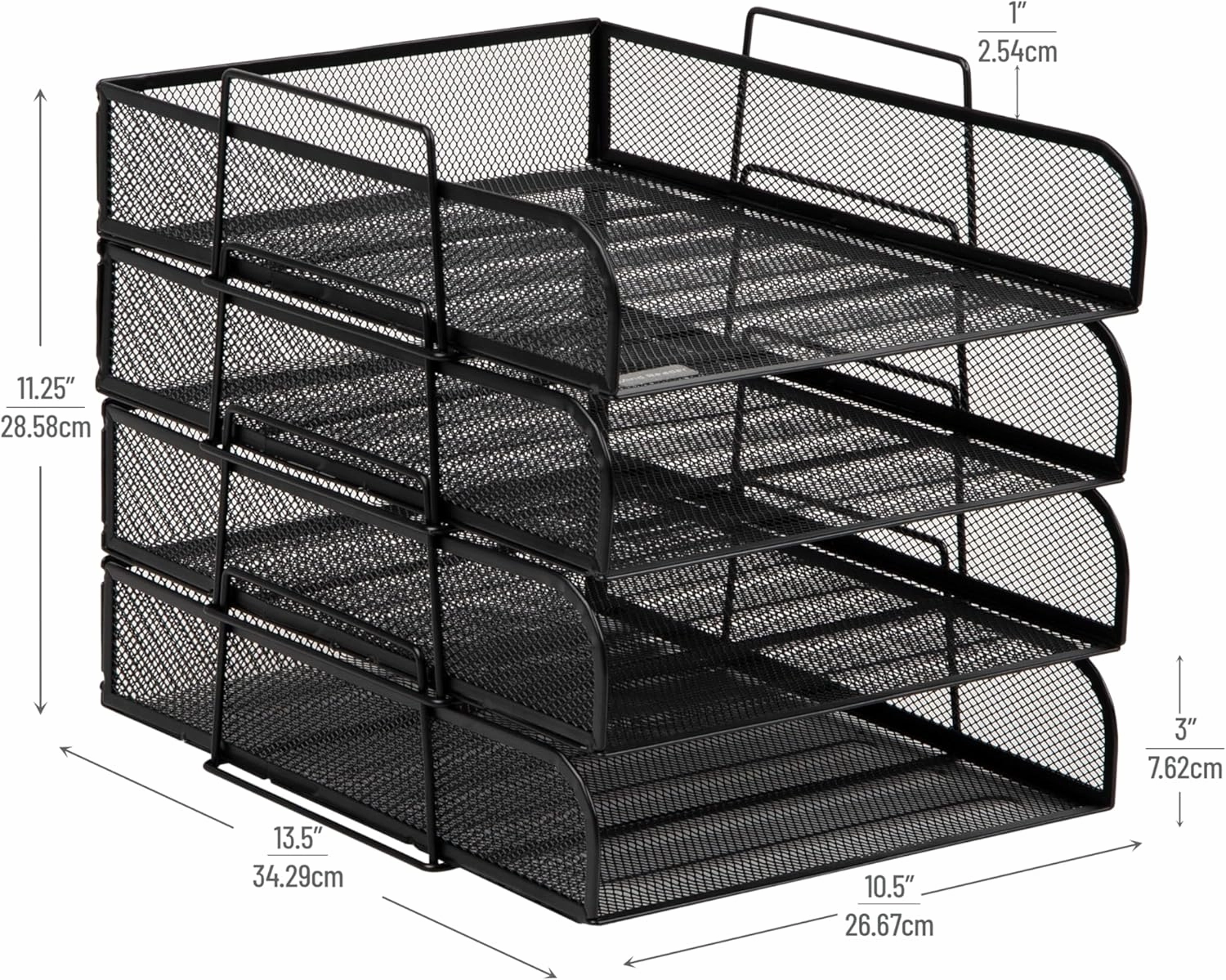 Mind Reader Stackable Paper Tray, Desktop Organizer, File Storage, Office, Metal Mesh, 10.5" L x13.5 W x11.25 H, 4 Pcs., Black