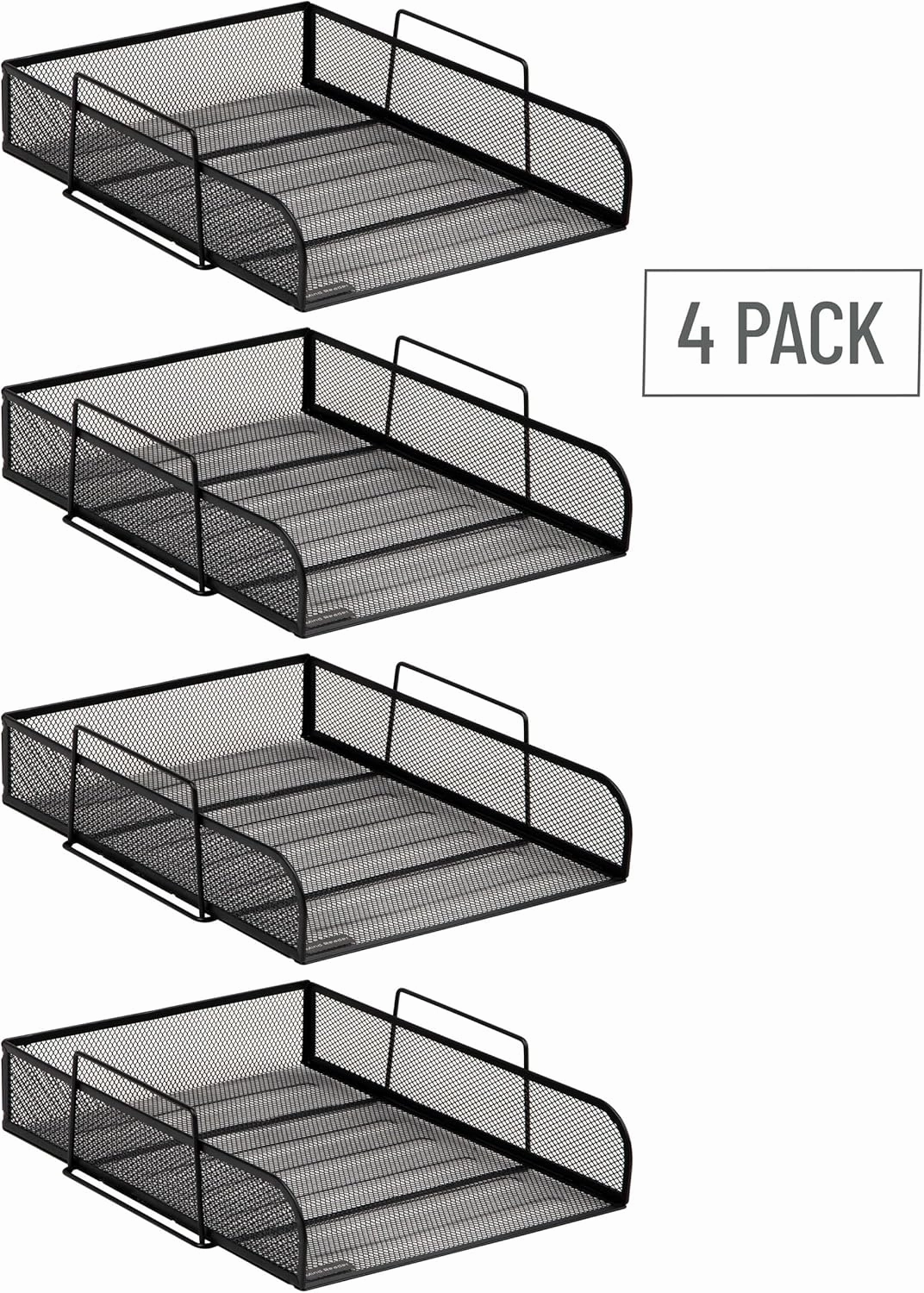 Mind Reader Stackable Paper Tray, Desktop Organizer, File Storage, Office, Metal Mesh, 10.5" L x13.5 W x11.25 H, 4 Pcs., Black
