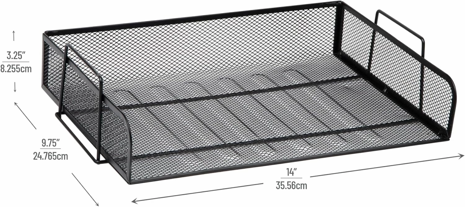 Mind Reader Stackable Paper Tray, Desktop Organizer, File Storage, Office, Metal Mesh, 14" L x 9.75" W x 11.25" H, 4 Pcs., Black
