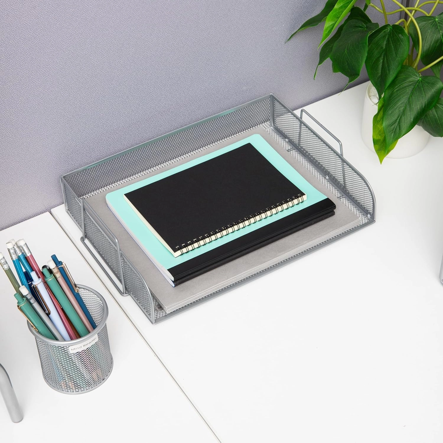 Mind Reader Stackable Paper Tray, Desktop Organizer, File Storage, Office, Metal Mesh, 14" L x 9.75" W x 11.25" H, 4 Pcs., Silver