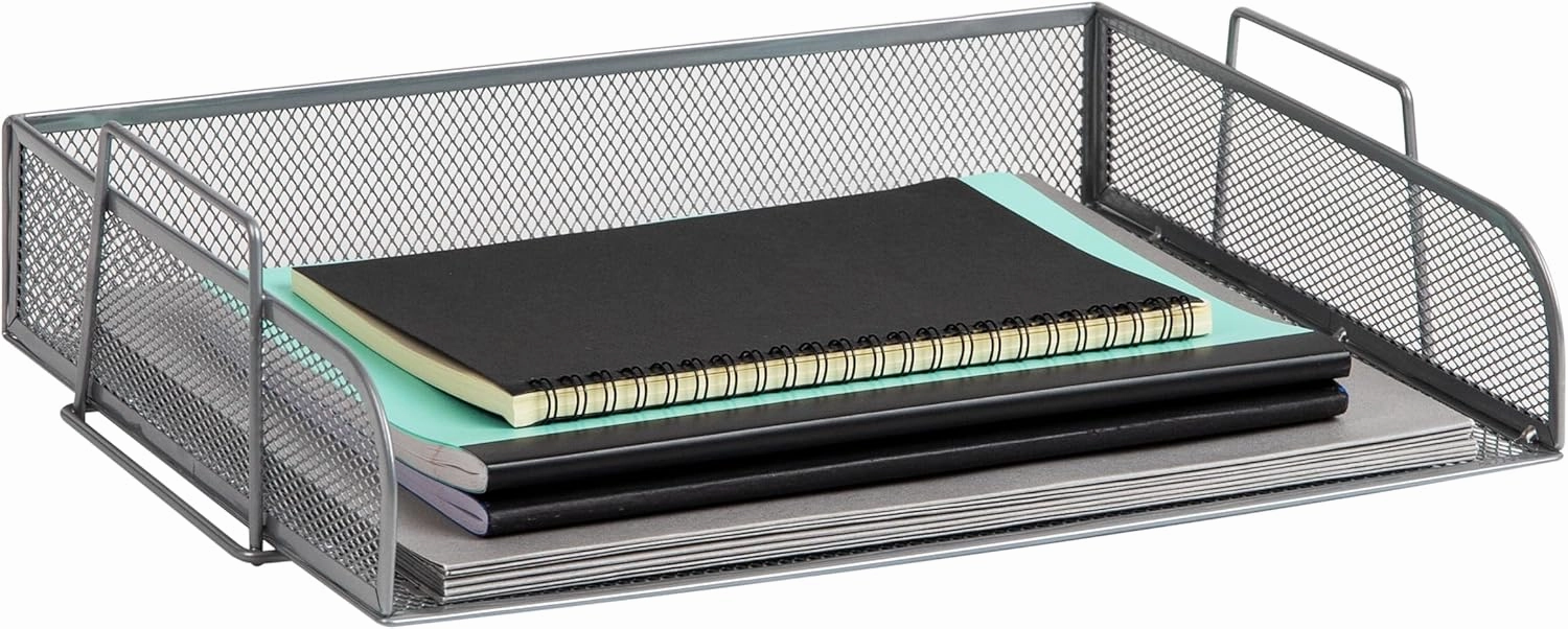 Mind Reader Stackable Paper Tray, Desktop Organizer, File Storage, Office, Metal Mesh, 14" L x 9.75" W x 11.25" H, 4 Pcs., Silver
