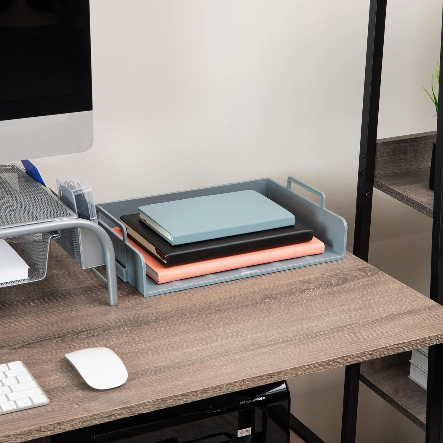Mind Reader Stackable Paper Tray, Desktop Organizer, File Storage, Office, Plastic, 13.75" L x 10" W x 10.75" H, 4 Pcs., Gray