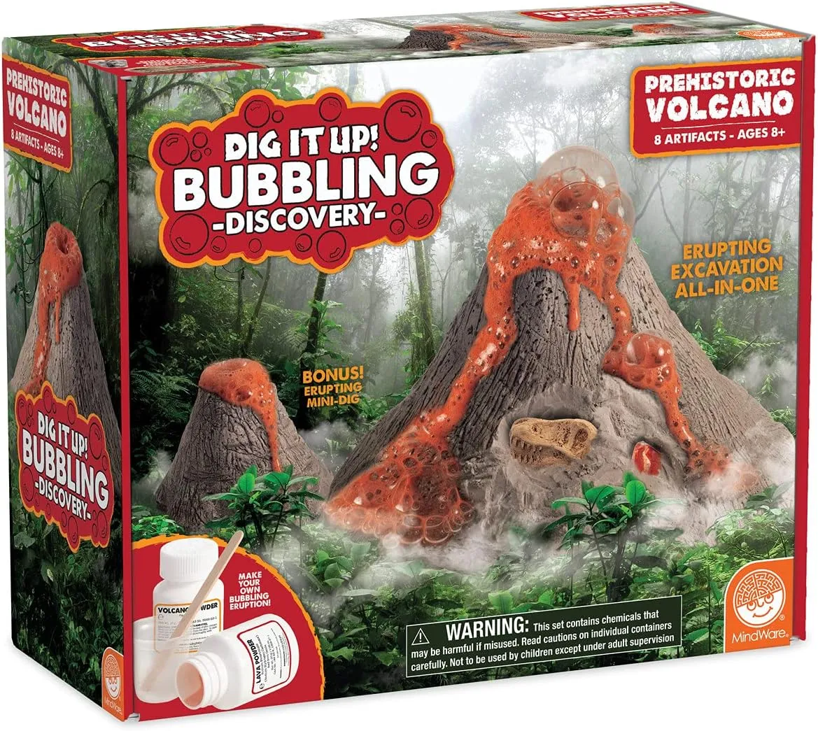 MindWare Dig It Up! Bubbling Discovery: Prehistoric Volcano Fossil Dig Kit – Make The Volcano Erupt and Then Excavate 7 Artifacts – Educational Activity for Kids & Teens – Ages 8 & Up