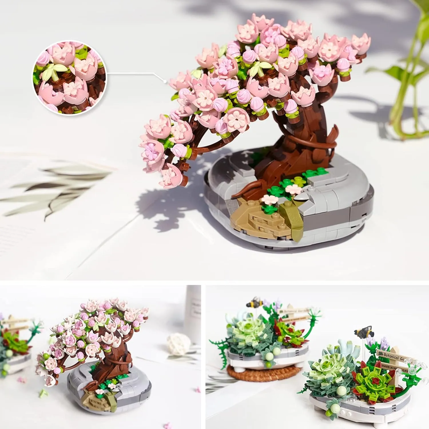 Mini Bricks Sakura Tree Model, Flower Building Blocks Toy Cherry Blossom Mini Particle Flower Botanical Collection, Sakura Bonsai Tree Toys for Adult Kid Girls(426 PCS)