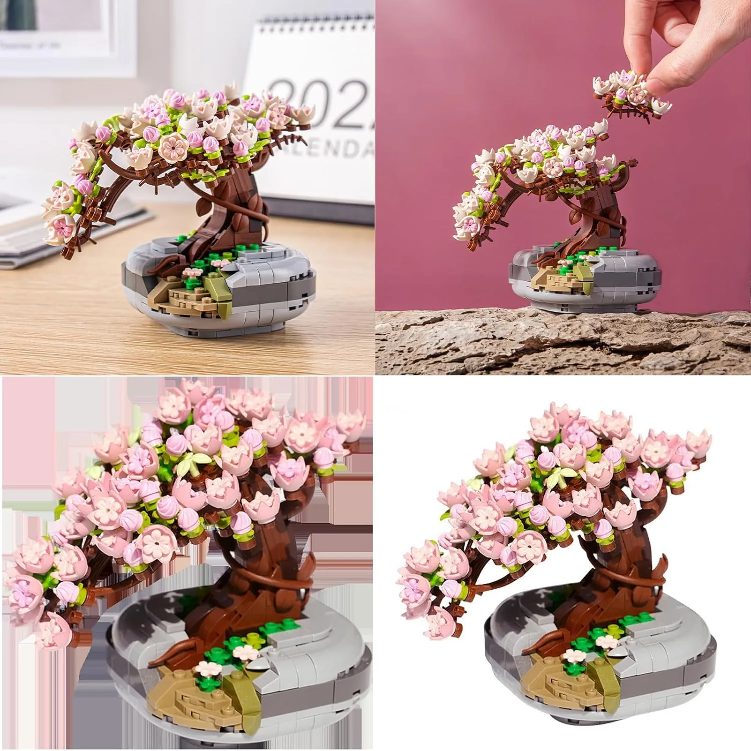 Mini Bricks Sakura Tree Model, Flower Building Blocks Toy Cherry Blossom Mini Particle Flower Botanical Collection, Sakura Bonsai Tree Toys for Adult Kid Girls(426 PCS)