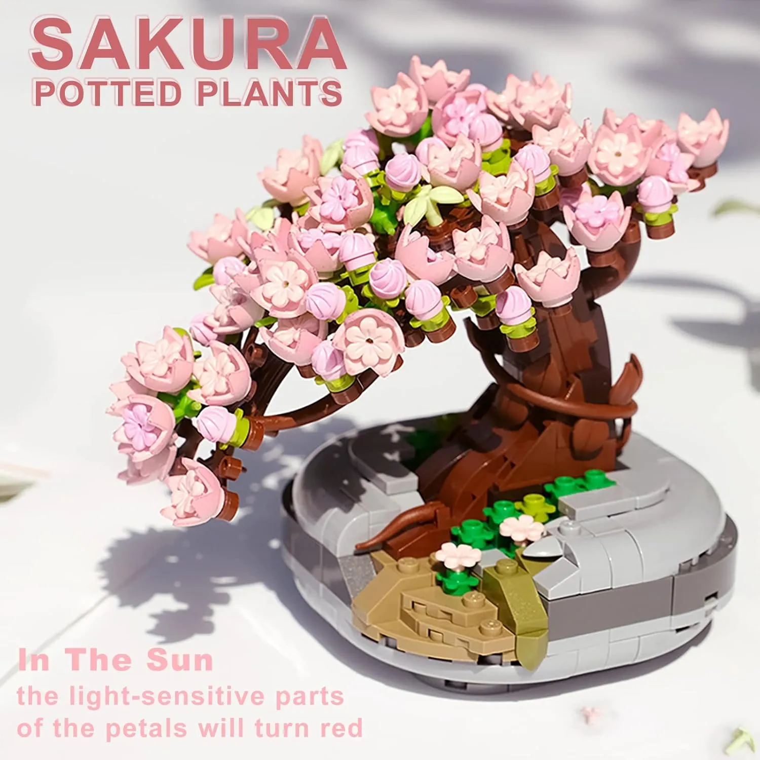 Mini Bricks Sakura Tree Model, Flower Building Blocks Toy Cherry Blossom Mini Particle Flower Botanical Collection, Sakura Bonsai Tree Toys for Adult Kid Girls(426 PCS)