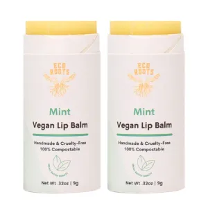 Mint Scent Lip Balm 2 Pack - Organic and Vegan Lip Moisturizer - Cruelty-Free, Eco-Friendly - Plastic-Free with Compostable Packaging - Made in USA Lip Balm Set