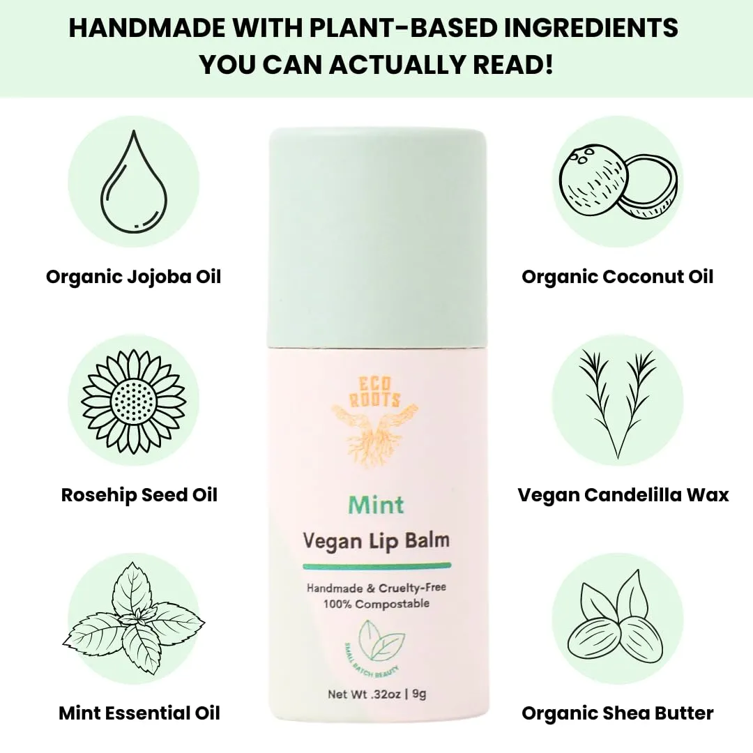 Mint Scent Lip Balm 2 Pack - Organic and Vegan Lip Moisturizer - Cruelty-Free, Eco-Friendly - Plastic-Free with Compostable Packaging - Made in USA Lip Balm Set