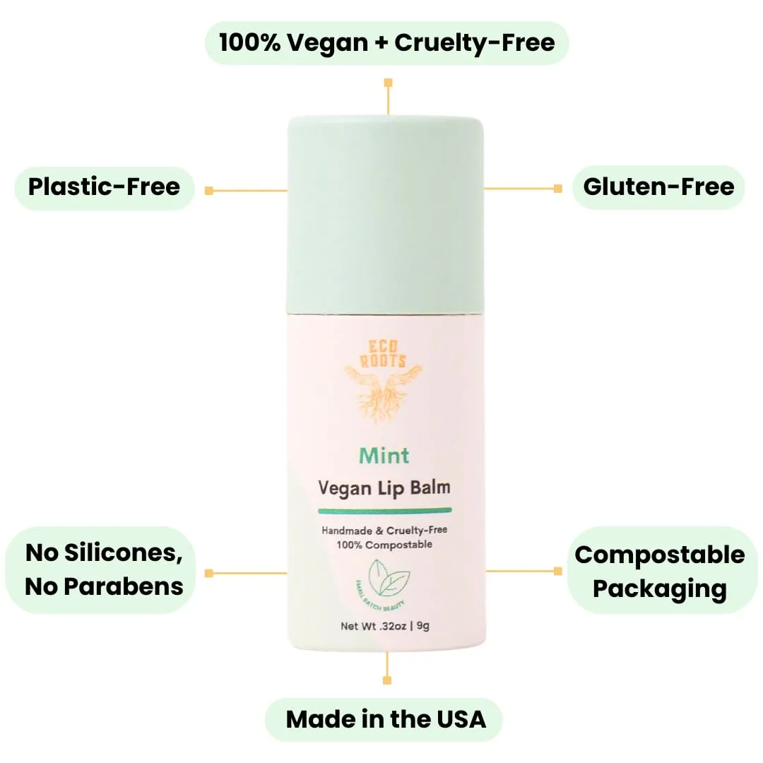 Mint Scent Lip Balm 2 Pack - Organic and Vegan Lip Moisturizer - Cruelty-Free, Eco-Friendly - Plastic-Free with Compostable Packaging - Made in USA Lip Balm Set