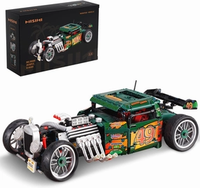 MISINI 10509 HOT Rod 1949 Vintage Car Building Blocks Set, 1:8 Retro Car Model Kits to Build, 2618Pcs/MOC Sports Car Bricks Toy, Car Building Kit for Adults Kids Boys