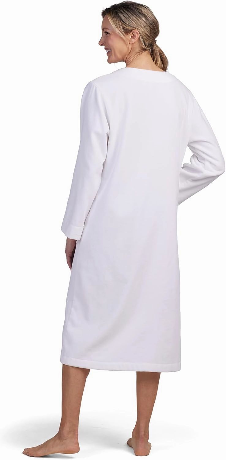 Miss Elaine Robe, Women's Terry Knit Long Robe, Long Sleeves and Pockets, Front Zipper, Sleepwear and Loungewear