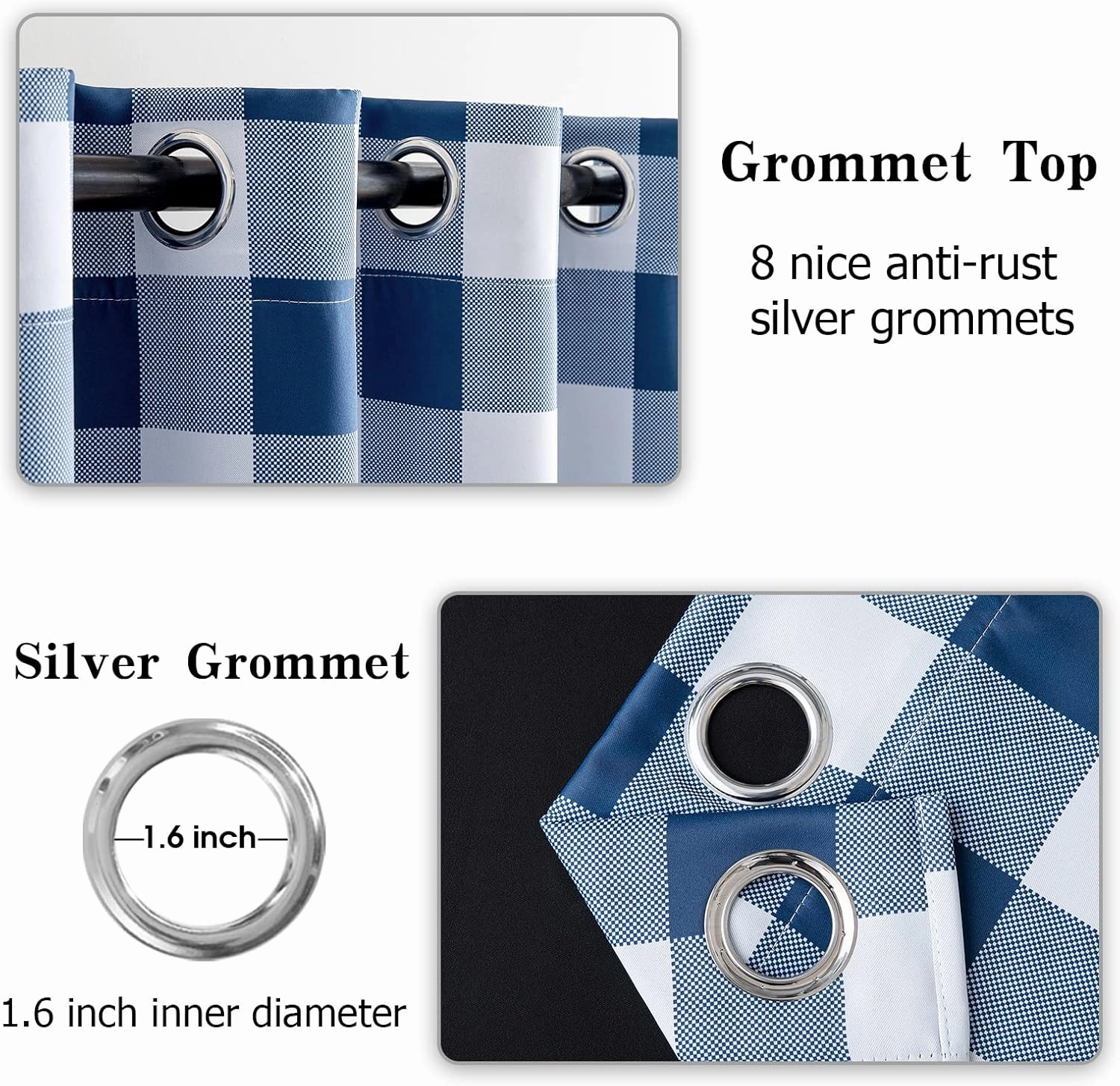 MIULEE Buffalo Plaid Curtains for Farmhouse Bedroom, Blackout Window Drapes with Grommets for Living Room Darkening Light Blocking and Thermal Insulated Set of 2 Panels, W 52" x L 84" Navy and White