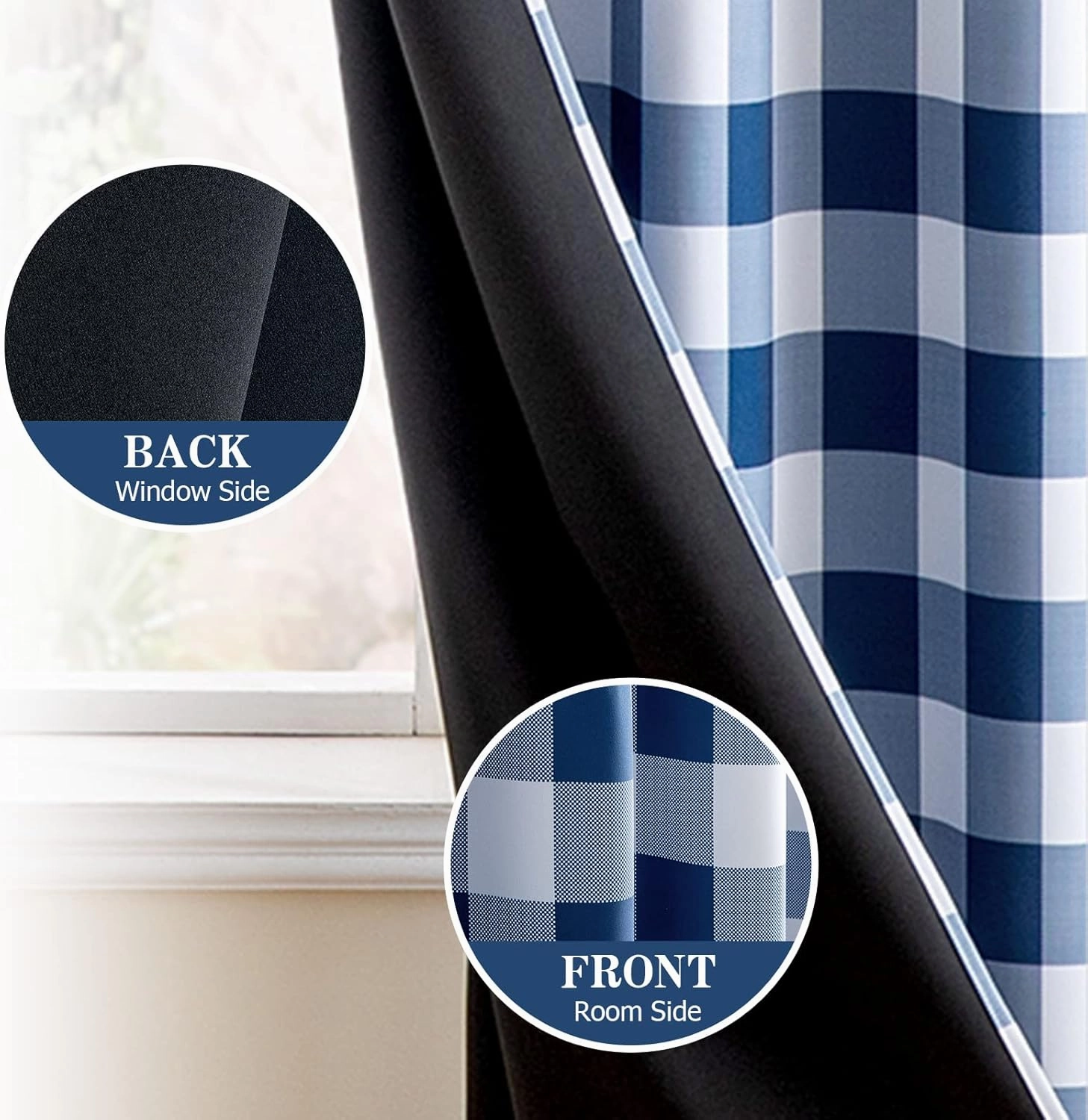 MIULEE Buffalo Plaid Curtains for Farmhouse Bedroom, Blackout Window Drapes with Grommets for Living Room Darkening Light Blocking and Thermal Insulated Set of 2 Panels, W 52" x L 84" Navy and White