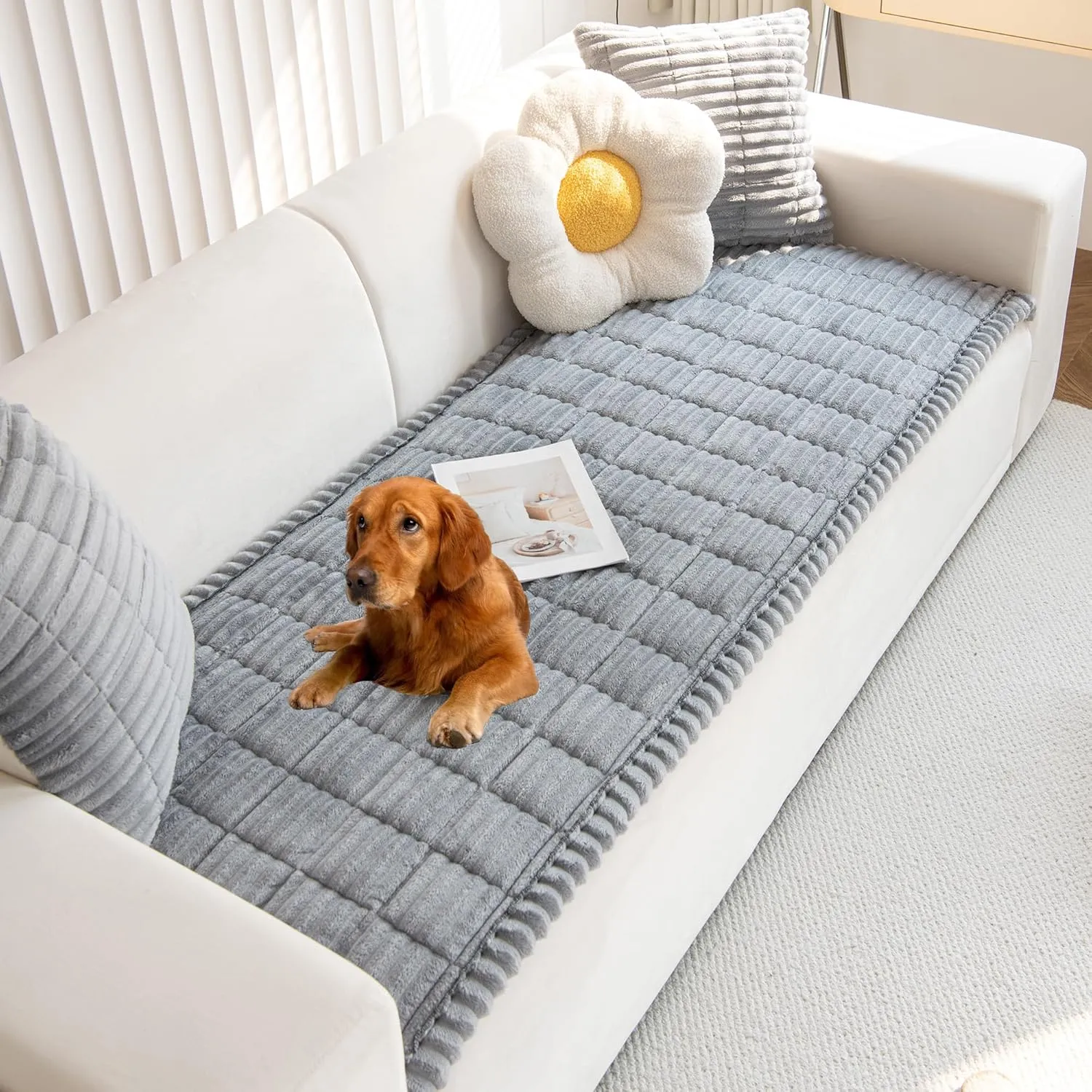 Mivnue Pet Couch Cover, Couch Covers for Dogs, Washable Dog Sofa Covers Couch Protector, Fuzzy Non Slip Couch Slipcover Pet Friendly (Light Grey, 27.6" x 59.1")