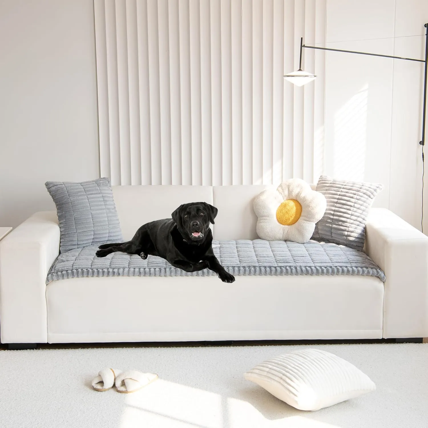 Mivnue Pet Couch Cover, Couch Covers for Dogs, Washable Dog Sofa Covers Couch Protector, Fuzzy Non Slip Couch Slipcover Pet Friendly (Light Grey, 27.6" x 59.1")