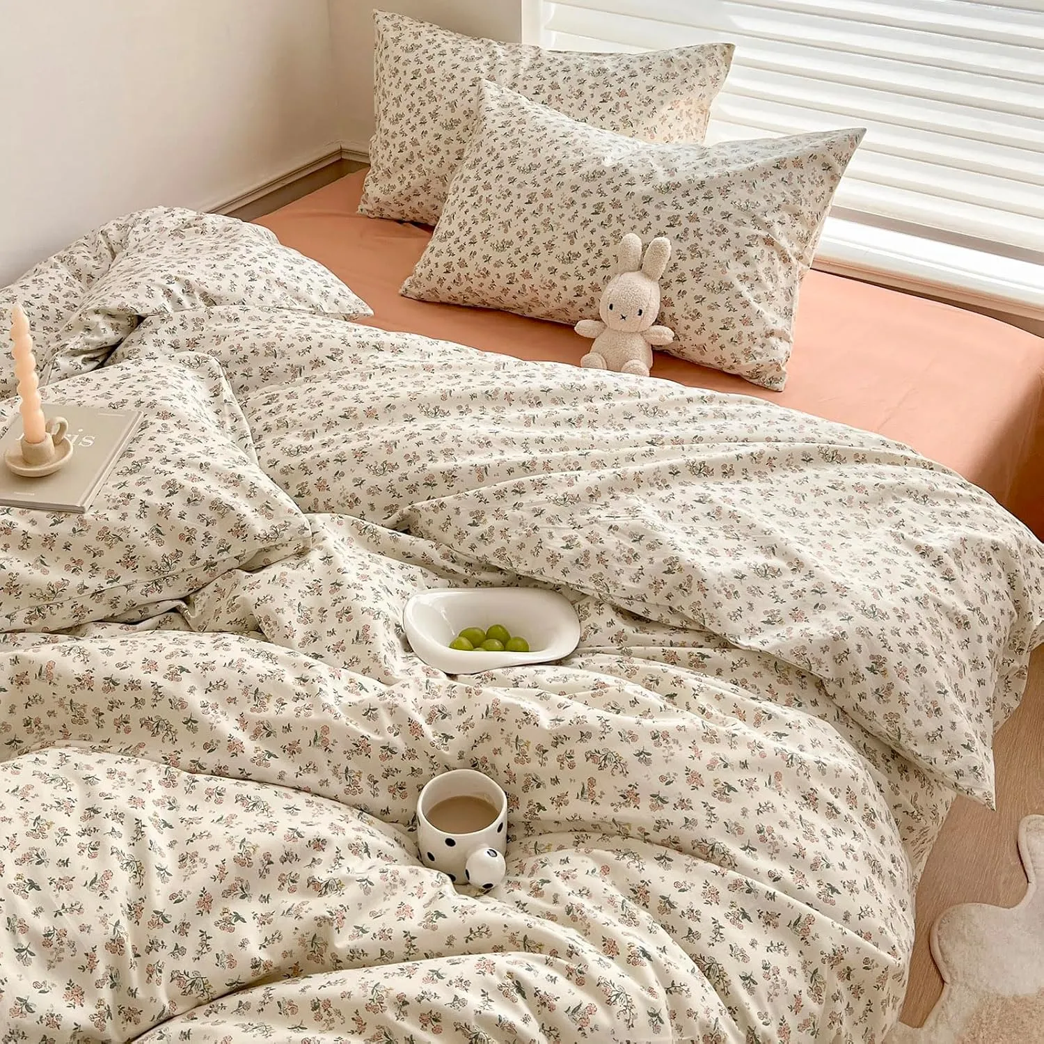 mixinni Boho Floral Girls Duvet Cover Set Twin XL Size Soft Cotton Comforter Cover Set Farmhouse Shabby Chic Flower Duver Cover for Women, 1 Cute Floral Duver Cover and 2 Pillowcases for All Seasons