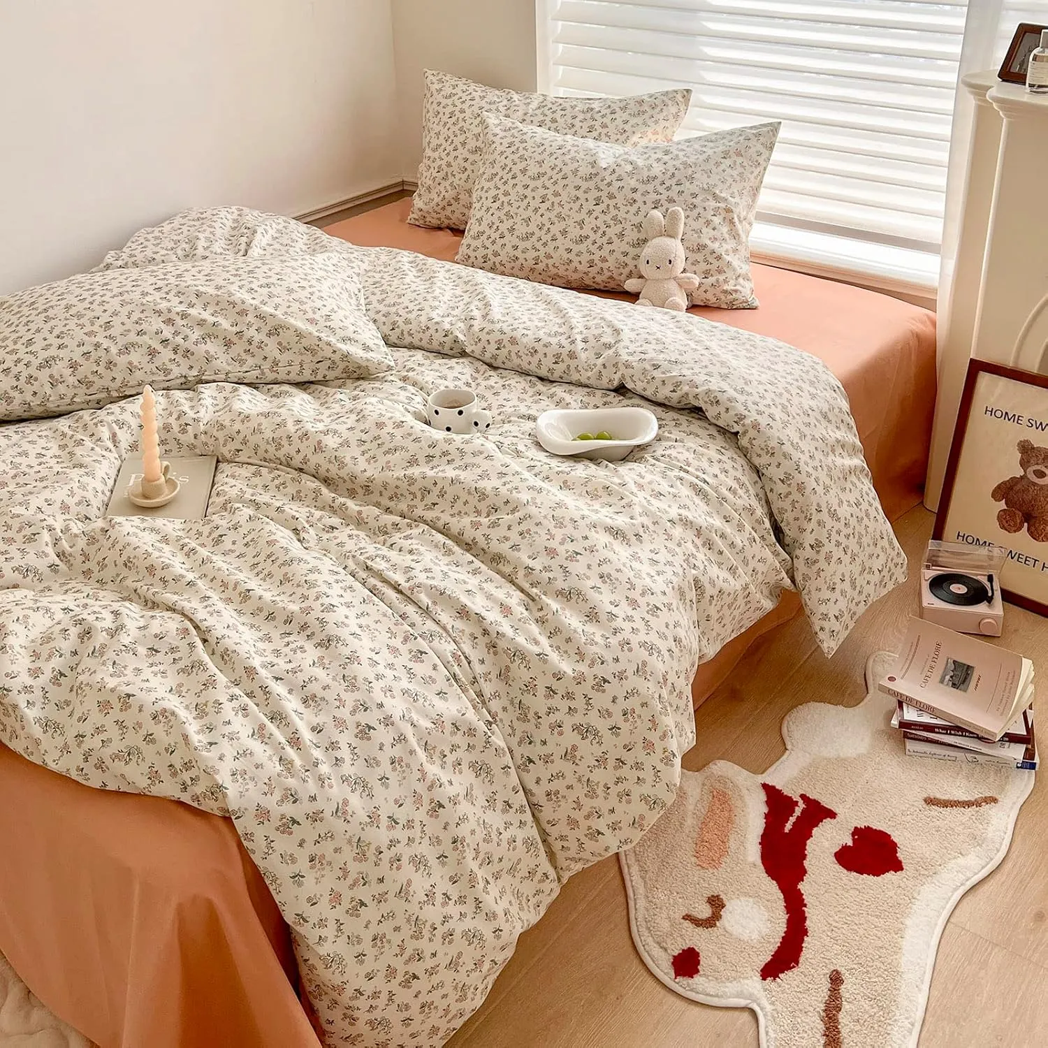 mixinni Boho Floral Girls Duvet Cover Set Twin XL Size Soft Cotton Comforter Cover Set Farmhouse Shabby Chic Flower Duver Cover for Women, 1 Cute Floral Duver Cover and 2 Pillowcases for All Seasons