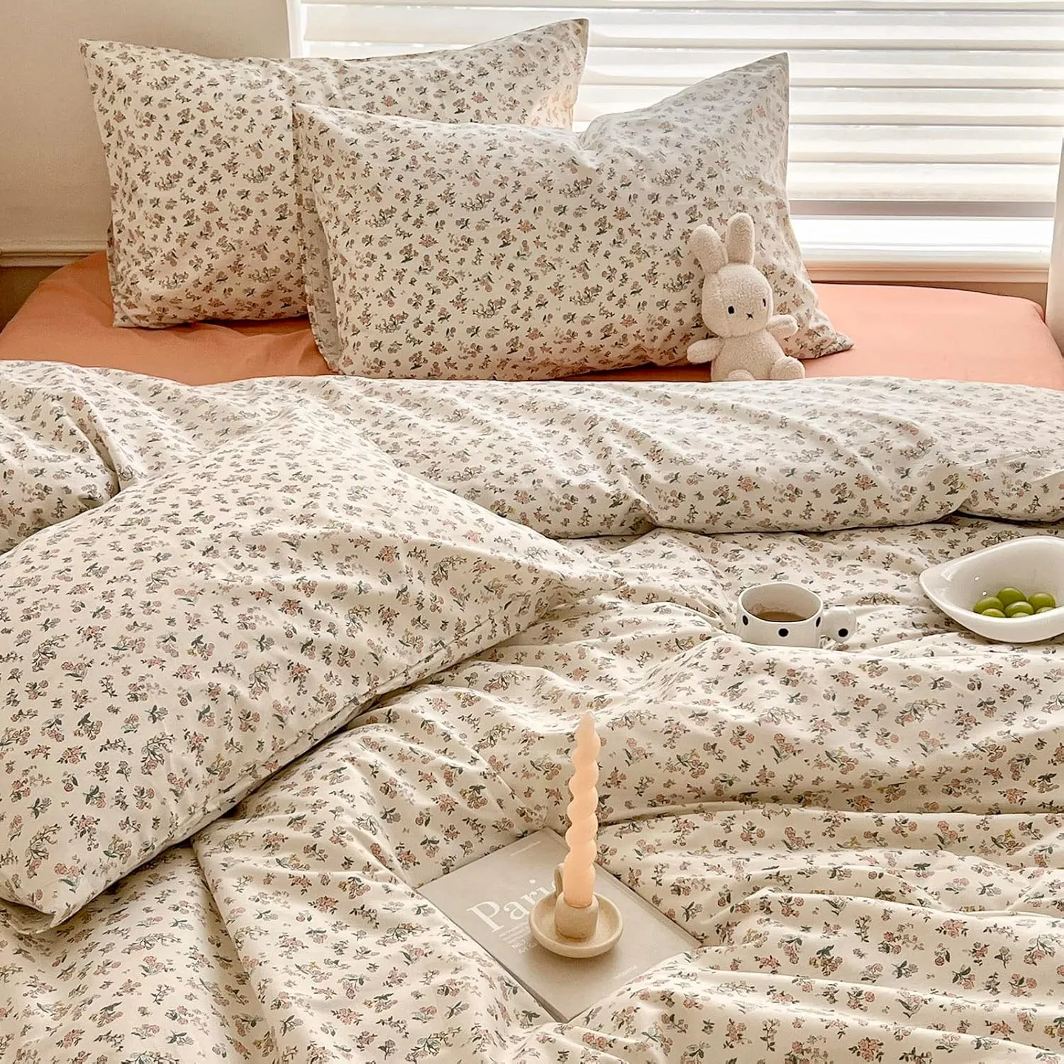 mixinni Boho Floral Girls Duvet Cover Set Twin XL Size Soft Cotton Comforter Cover Set Farmhouse Shabby Chic Flower Duver Cover for Women, 1 Cute Floral Duver Cover and 2 Pillowcases for All Seasons