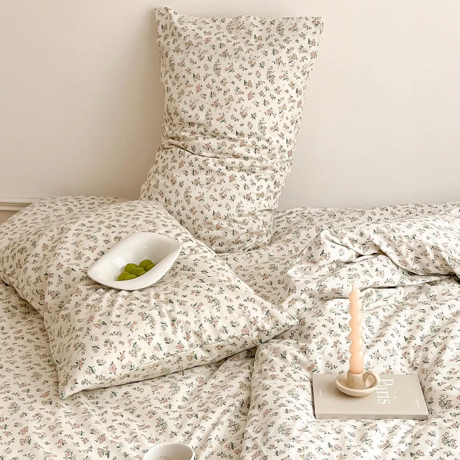 mixinni Boho Floral Girls Duvet Cover Set Twin XL Size Soft Cotton Comforter Cover Set Farmhouse Shabby Chic Flower Duver Cover for Women, 1 Cute Floral Duver Cover and 2 Pillowcases for All Seasons