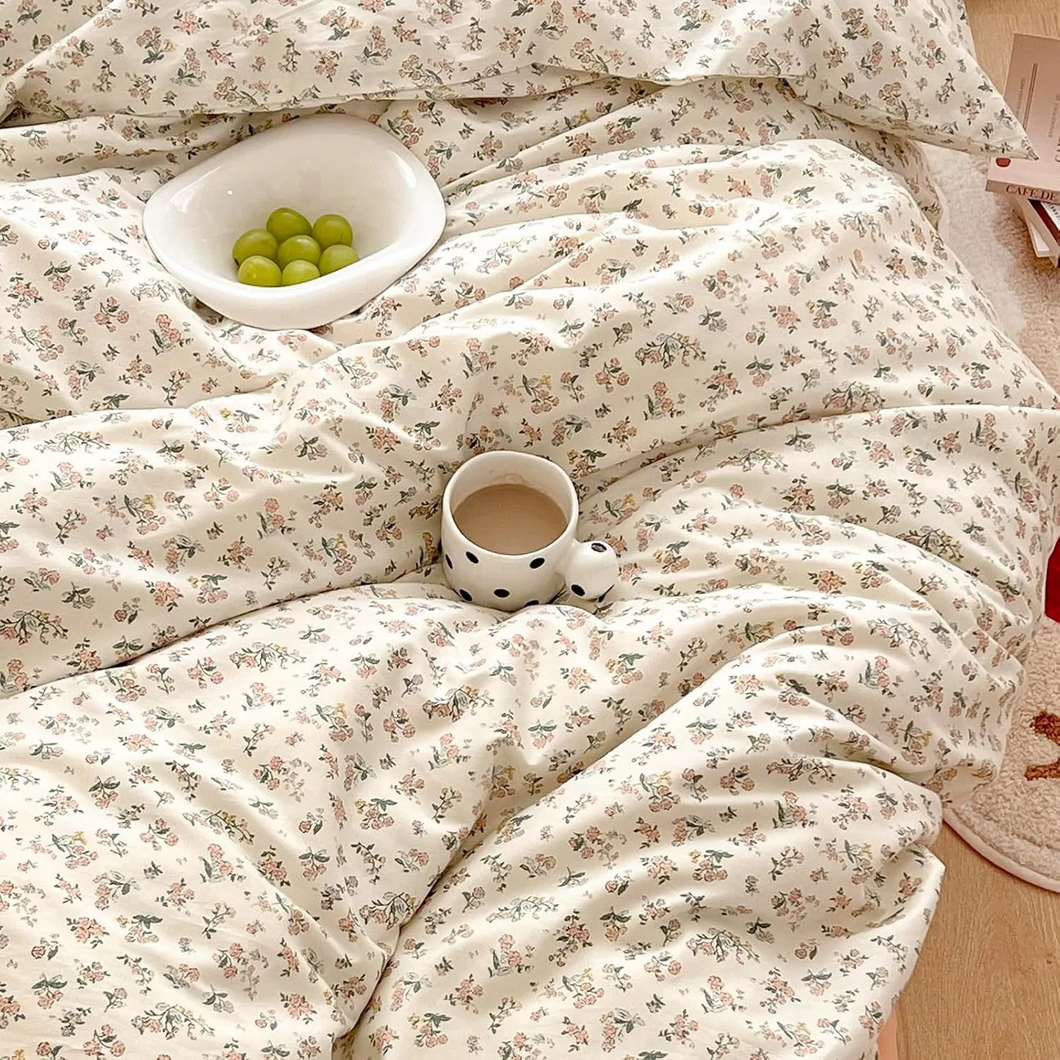 mixinni Boho Floral Girls Duvet Cover Set Twin XL Size Soft Cotton Comforter Cover Set Farmhouse Shabby Chic Flower Duver Cover for Women, 1 Cute Floral Duver Cover and 2 Pillowcases for All Seasons