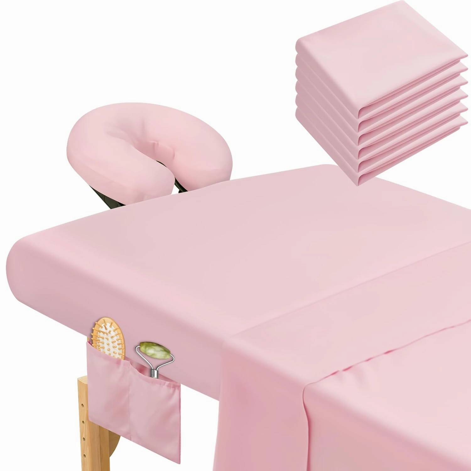 Mixweer 9 Pcs 3 Set Microfiber Massage Table Sheets Set Bulk Includes Flat Sheet, Fitted Sheet with Pocket, Face Rest Cover(Pink)