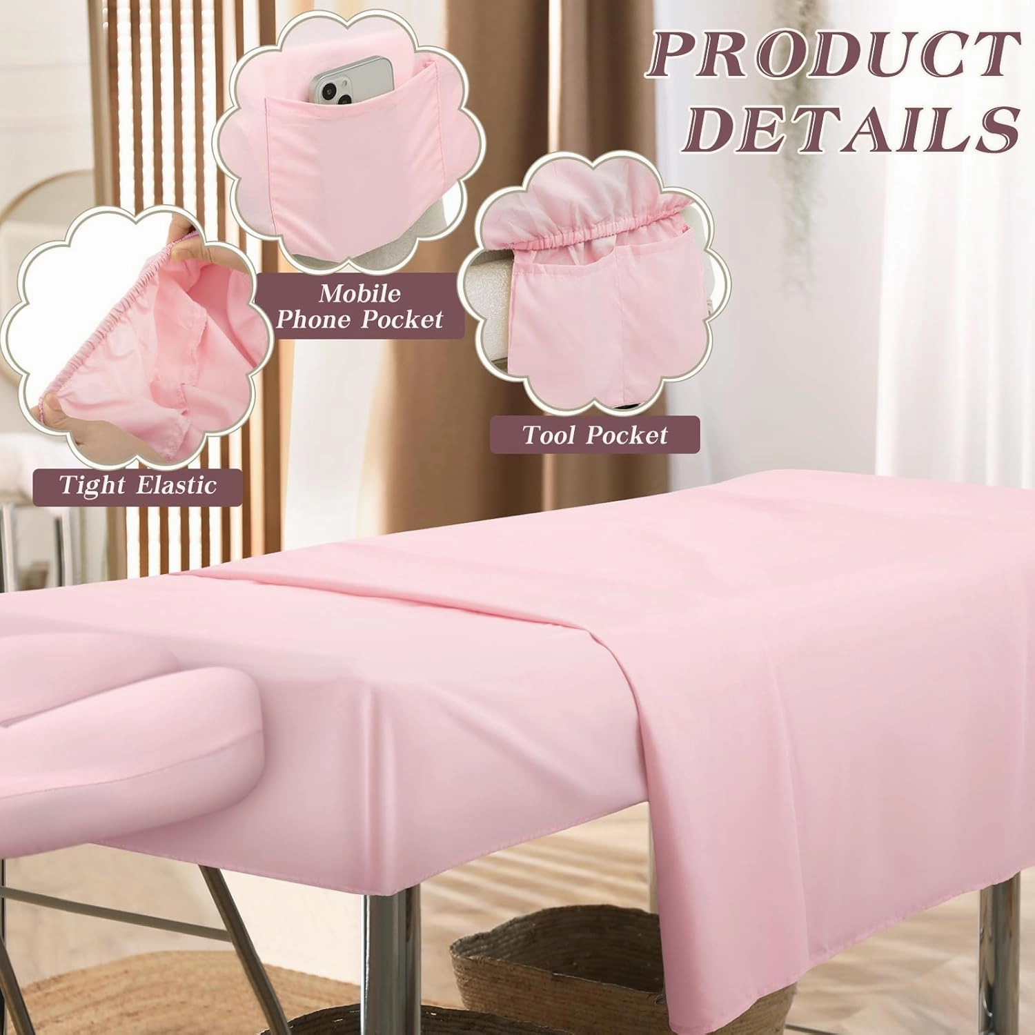Mixweer 9 Pcs 3 Set Microfiber Massage Table Sheets Set Bulk Includes Flat Sheet, Fitted Sheet with Pocket, Face Rest Cover(Pink)