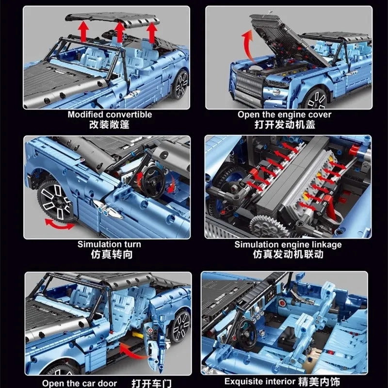 MOC Motorized RC RR Boat Tail Classic Luxury Car Bricks Toy