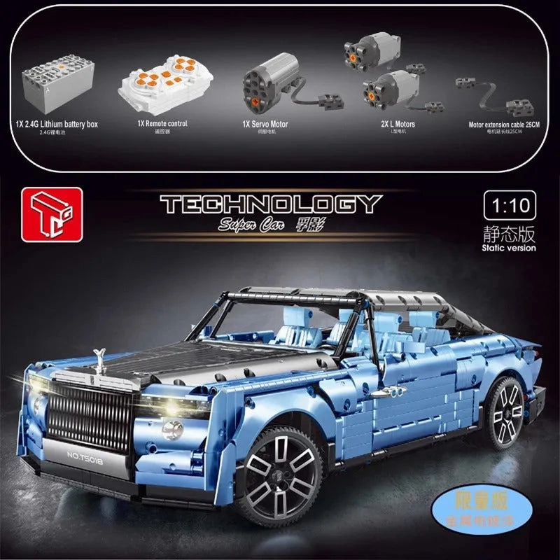 MOC Motorized RC RR Boat Tail Classic Luxury Car Bricks Toy