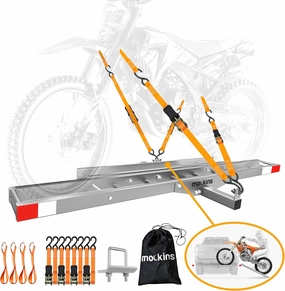 Mockins Anti-Tilt 73" Motorcycle Hitch Carrier With Ramp | Weatherproof 500 Lbs. Capacity Trailer Hitch Bike Rack | Steel Carrier Mount for eBikes, Dirt Bikes & Scooters