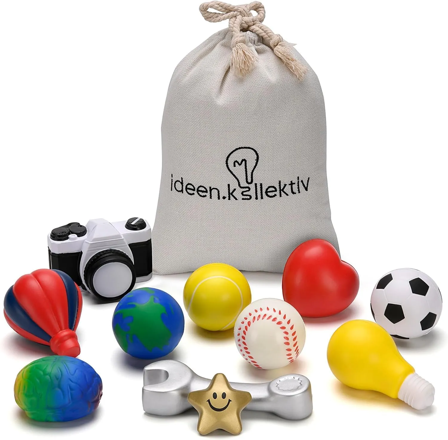 Moderation Balls Set, 11 Pieces: Diverse Designs for Coaching, improving Communication, Team Building and Creative Thinking Cotton Bag
