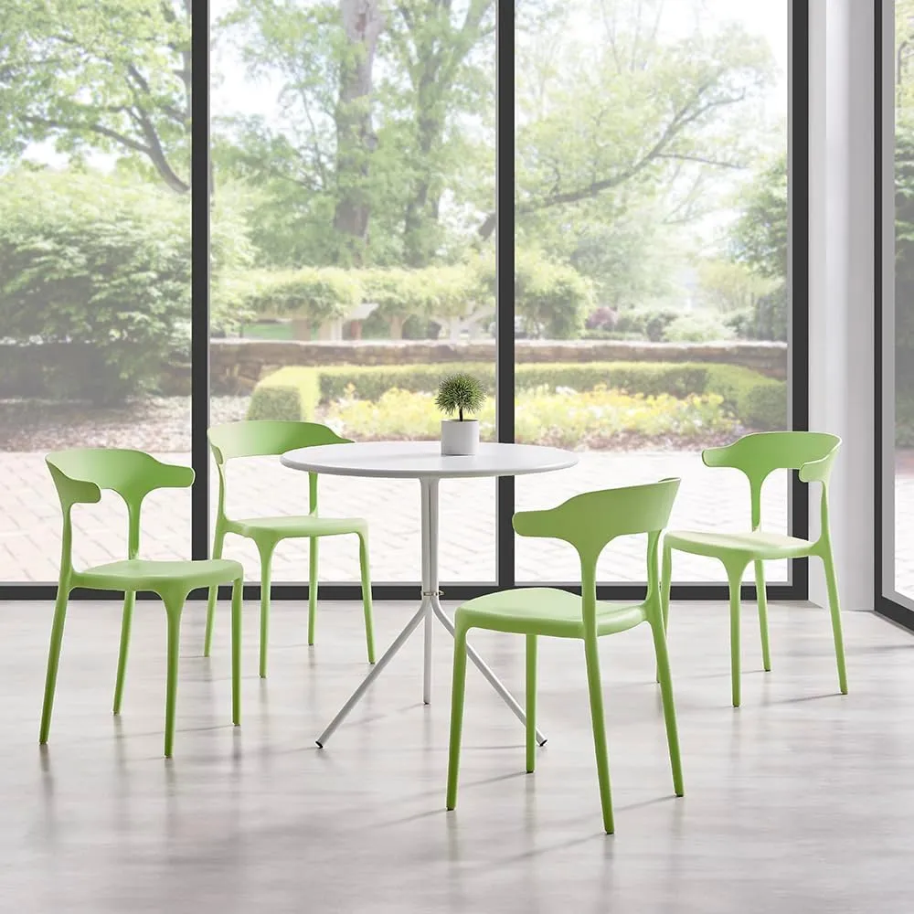 Modern Stackable Dining Chair Set, No Assembly, Plastic Chair, Patio Chair, Suitable for Indoor and Outdoor Cafes and Restaurants, Set of 4 (Pistachio Green)