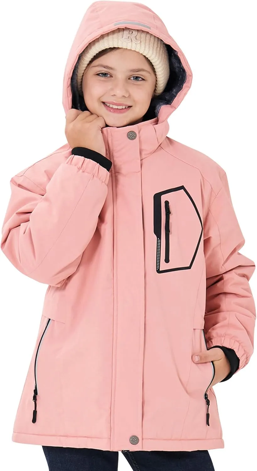 MoFiz Girls Ski Jacket Waterproof Fleece Lined Snowboard Jacket Warm Winter Snow Coats with Removable Hood