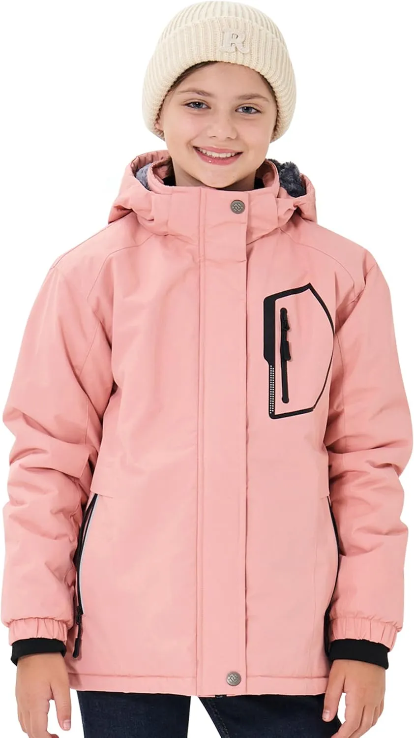 MoFiz Girls Ski Jacket Waterproof Fleece Lined Snowboard Jacket Warm Winter Snow Coats with Removable Hood