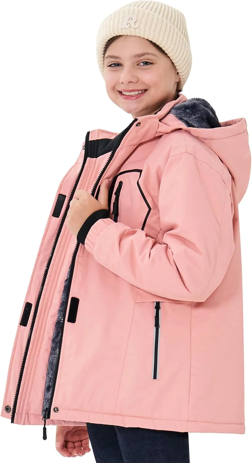 MoFiz Girls Ski Jacket Waterproof Fleece Lined Snowboard Jacket Warm Winter Snow Coats with Removable Hood