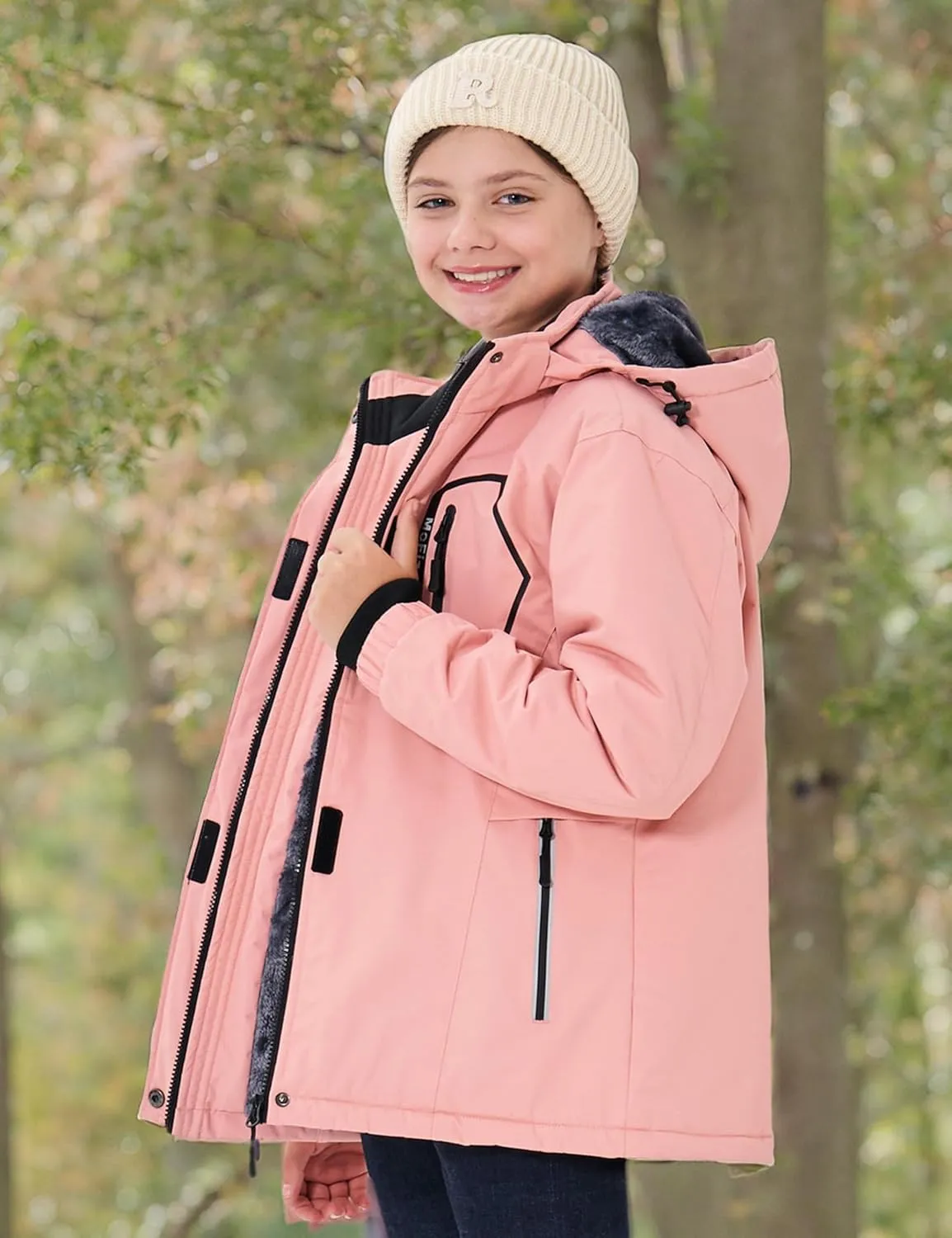 MoFiz Girls Ski Jacket Waterproof Fleece Lined Snowboard Jacket Warm Winter Snow Coats with Removable Hood