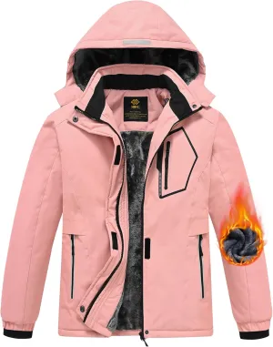 MoFiz Girls Ski Jacket Waterproof Fleece Lined Snowboard Jacket Warm Winter Snow Coats with Removable Hood
