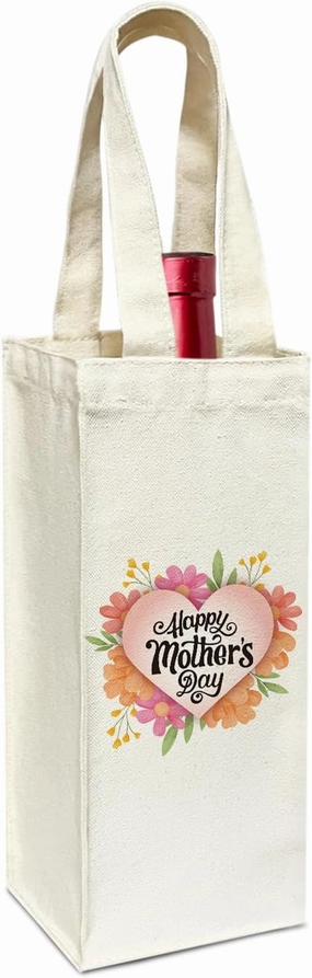 Mom Gifts Wine Tote Canvas Carrier Wine Bag, Thank You Gifts For Mommy Mama Mother Wine Bottle Bag, 1 Pcs Wine Bottle Gift Bag With Handles, Wine Gift Bag For Birthday Mother's Day -09