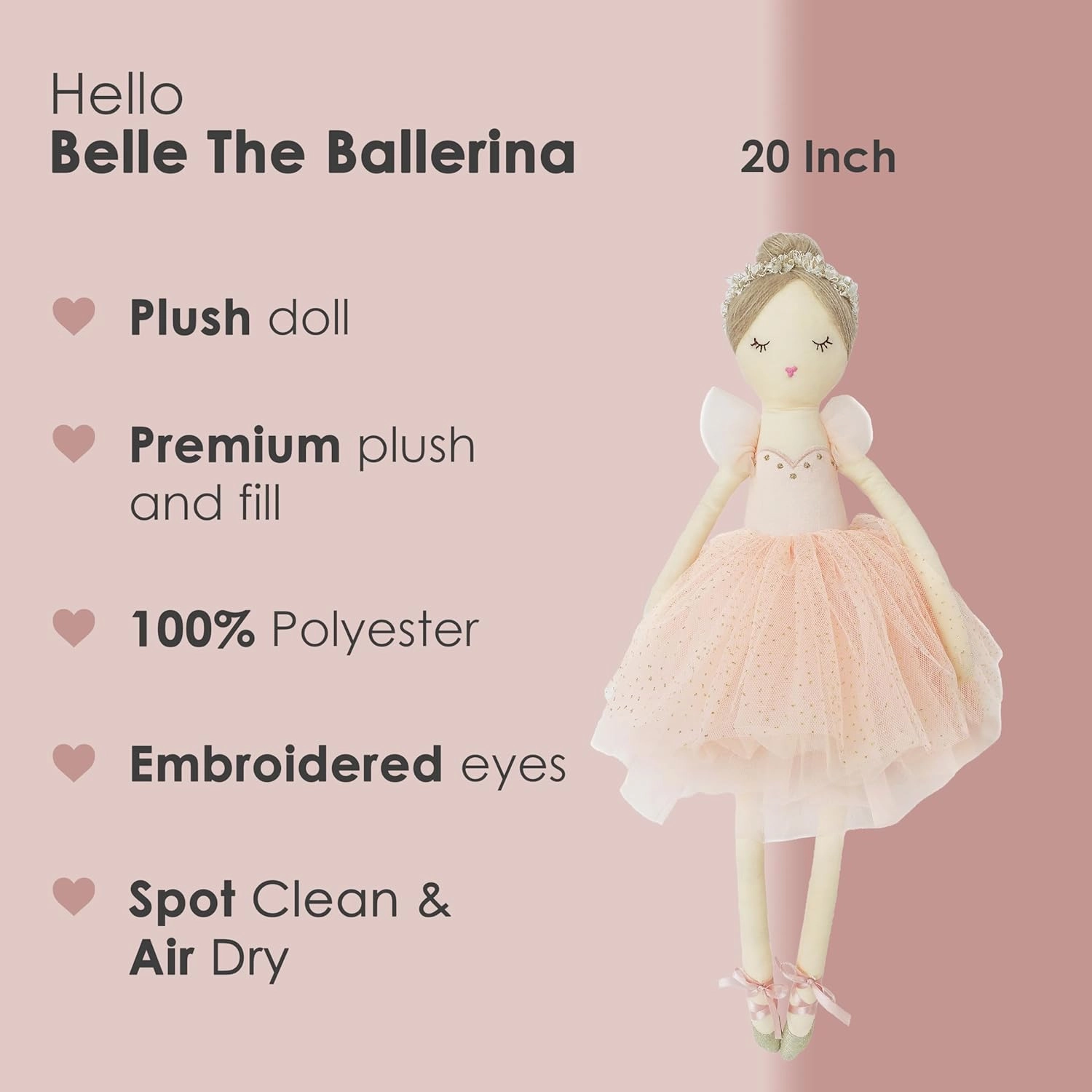 MON AMI Belle The Ballerina Stuffed Doll – 20”, Plush Ballerina Doll for Girls, Use as Toy or Room Decor