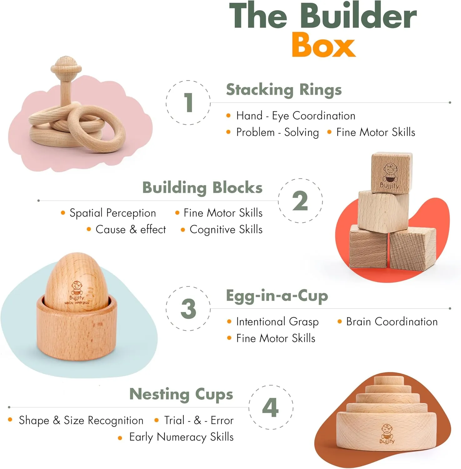 Montessori Toy Set 9-10 Months Baby Toys - Wooden Stacking Cups, Ring Stacker, Egg in a Cup, Zoo Farm Animal Sensory Touch and Feel Board Books, Blocks, Brain Development Gifts Basket