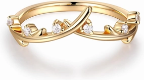 MOOSEA Vintage Moissanite Twig Curved Wedding Band for Women, D Color VVS1 Clarity Lab Created Diamond Band 14K White Yellow Rose Gold Vermeil Curved Branch Moissanite Stackable Rings