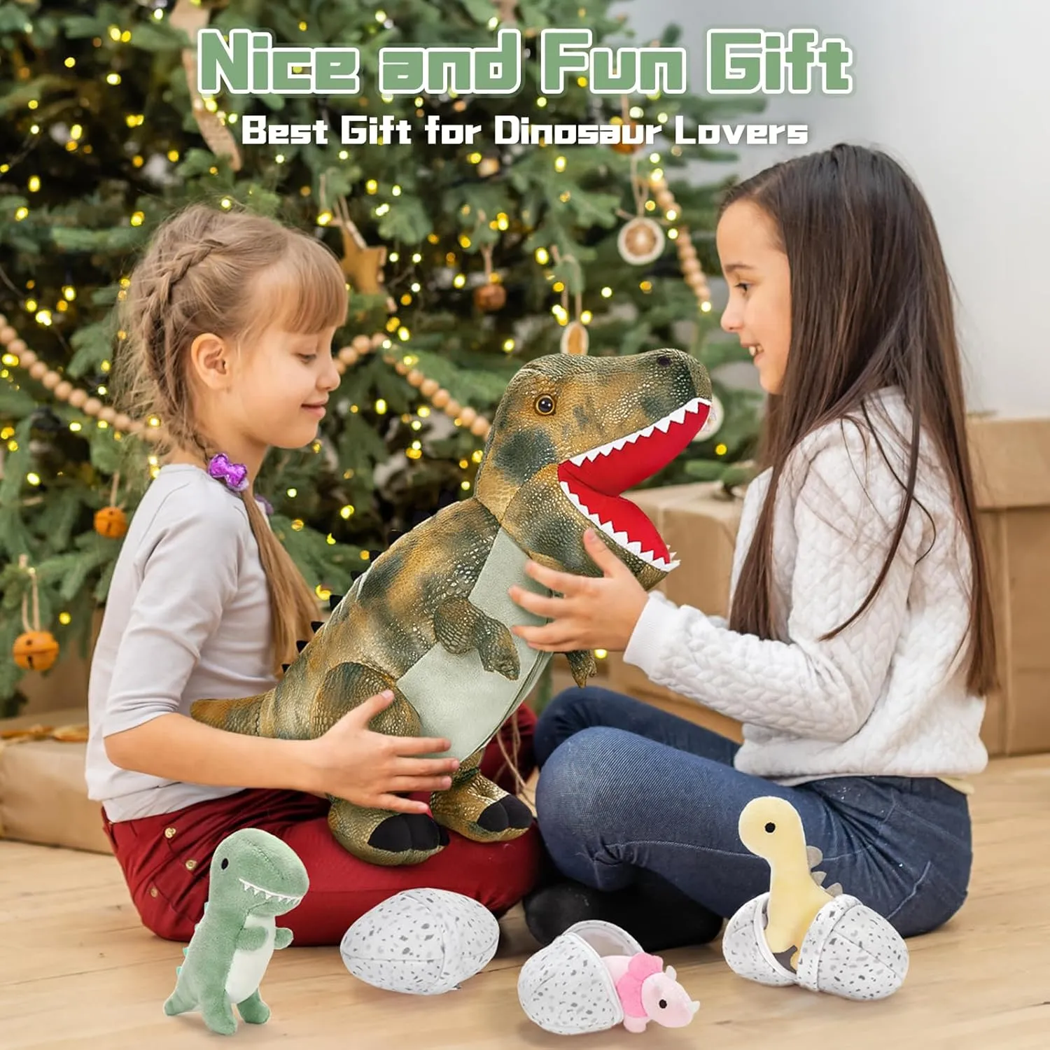 MorisMos Dinosaur Stuffed Animals Set,23.6'' Big Stuffed Dinosaur Mommy   3 Baby Dino Toys 3 Plush Dino Eggs, Boy Girl T-Rex Toys for Kid Birthday Gift,Realistic T-rex, CPC Certified,Machine Washable