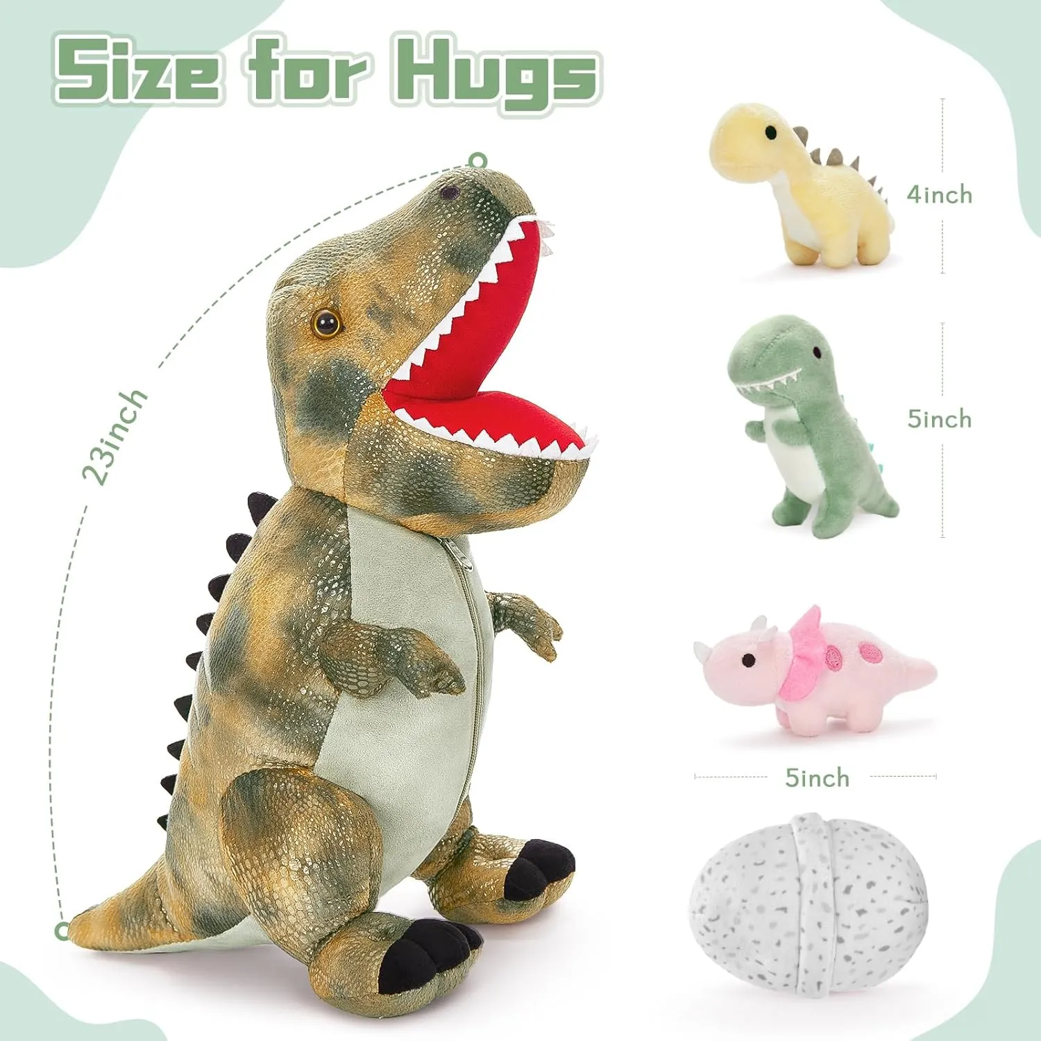 MorisMos Dinosaur Stuffed Animals Set,23.6'' Big Stuffed Dinosaur Mommy   3 Baby Dino Toys 3 Plush Dino Eggs, Boy Girl T-Rex Toys for Kid Birthday Gift,Realistic T-rex, CPC Certified,Machine Washable