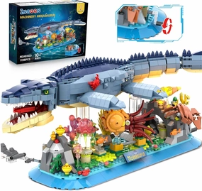 Mosasaurus Building Set with LED Light, 1219 PCS Movable Ocean Animal Building Block Toy with Nautiluses Jellyfish Squid Coral Reef, Ancient Reptile Home Decor Gift for Adults Teens Boys 12 
