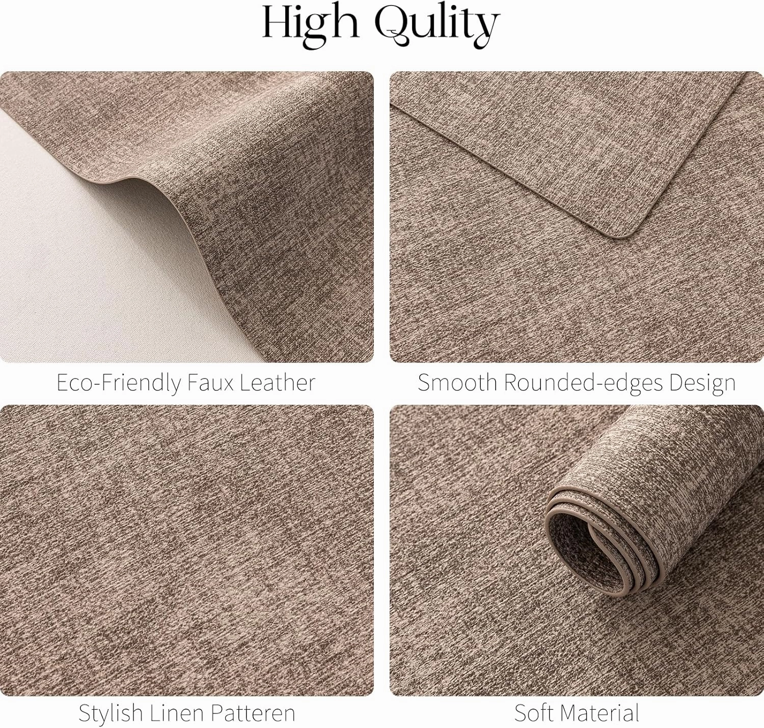 MOSAYT Faux Leather Placemats Set of 6, Heat Resistant Wipeable Washable Vinyl Place Mats with Coasters, Waterproof Oil Proof Table Mats for Kitchen Dining Party Indoor Outdoor, 12" x 18", Khaki