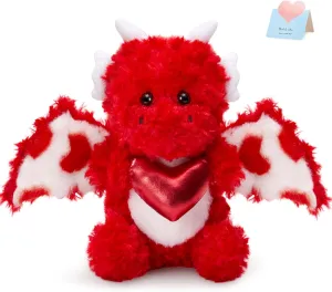 Mother's Day Dragon Stuffed Animal,Soft Cuddly Red Dinosaur Plush with Heart,Adorable Flying Dragon Plush Toys Kids Girls Boys Mother Girlfriend Gift (10 Inch)