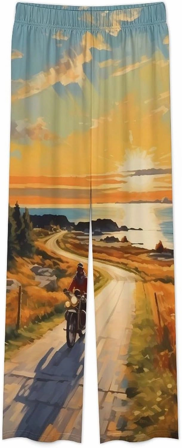 Motorcycle Rider Paintings Mens Pajamas Set Long Sleeve Sleepwear 2 Piece Button Down Lounge Set