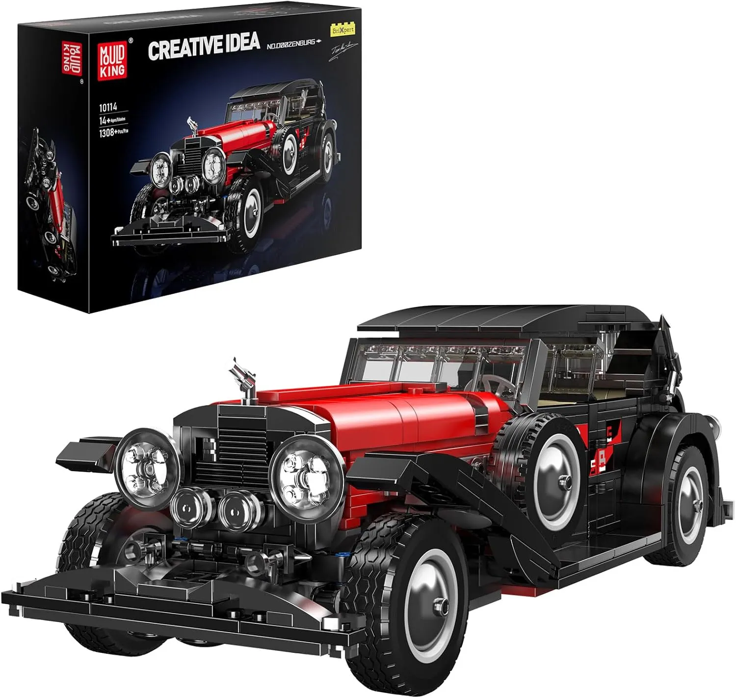 Mould King Classic Car Building Sets, 10114 Vintage Car Model Build and Display, Collectible Retro Antique Vehicle Toys, Car Kits for Adults and Boys Girls Kids Aged 14 (1380 Pieces)