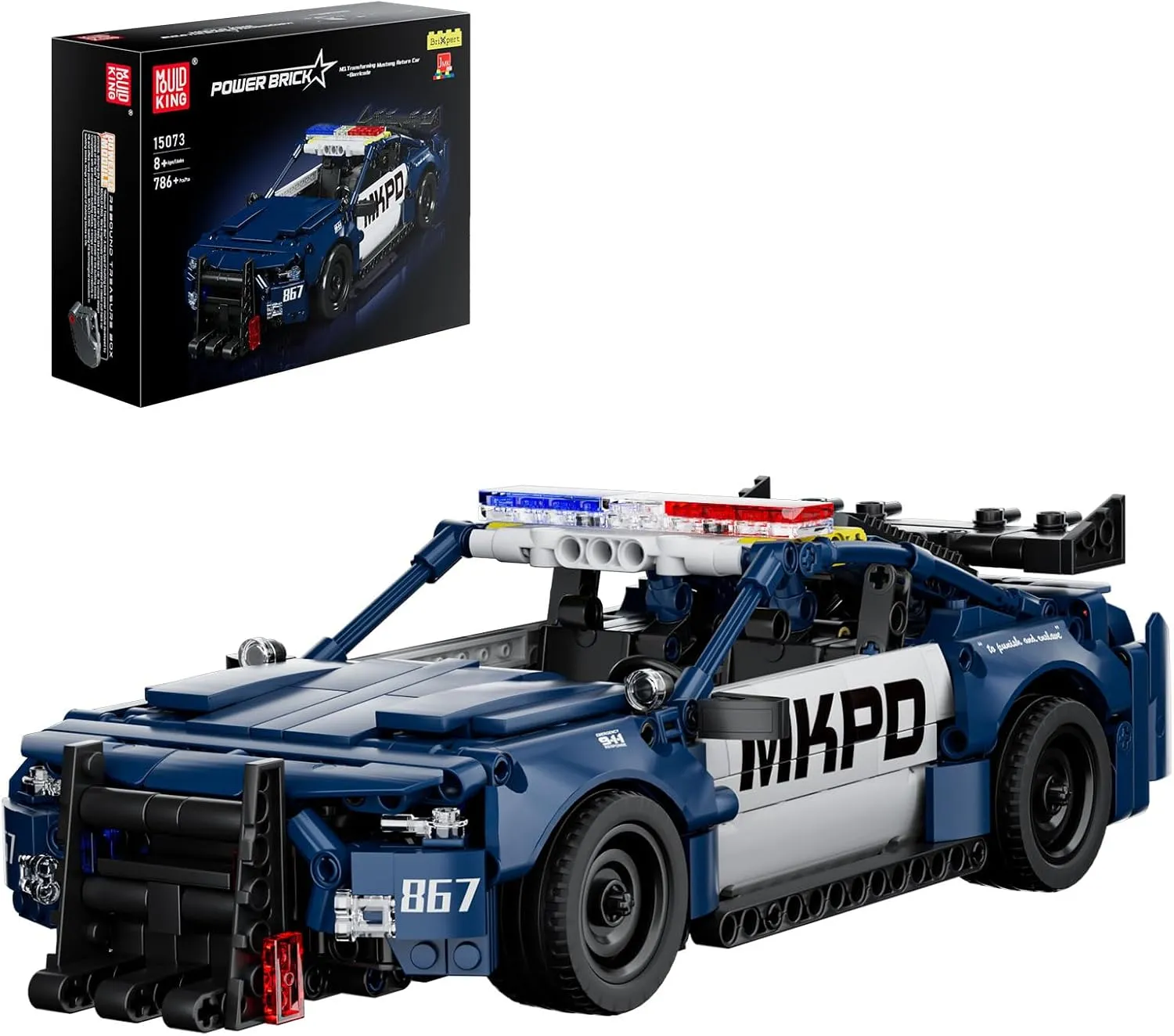 Mould King Police Car Pull Back Car, Mustang Classic Car Building Blocks, 15073 Speed Champion Race Car Building Toys for Adults and Kids 8 (786PCS)